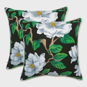 Set of 2 Magnolia Outdoor/Indoor Throw Pillows Black - Pillow Perfect - 1 of 4