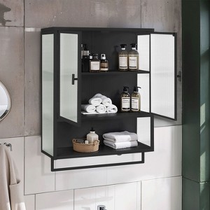 KTMBDW Bathroom Wall Cabinet with Tempered Glass Doors - Wall Mounted Glass Display Floating Storage Cabinet, Towel Rack for Living Room - 1 of 4