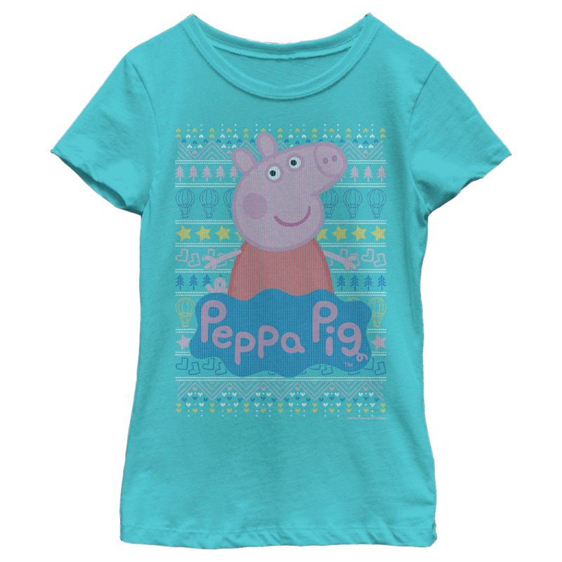 Girl's Peppa Pig Distressed Christmas Sweater T-Shirt, 1 of 5