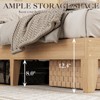 Wood Boho Style Wooden Bed with LED Lights & Storage Shelves and Rattan Headboard, Natural Finish - 2 of 4