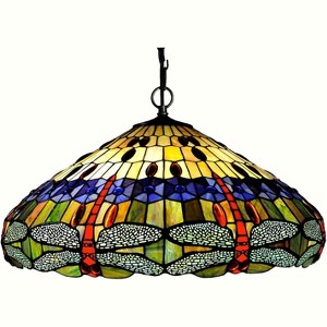 Chloe Lighting Scarlet Tiffany-Style 3 Light Dragonfly Inverted Ceiling Pendant 24" Shade - 1 of 2