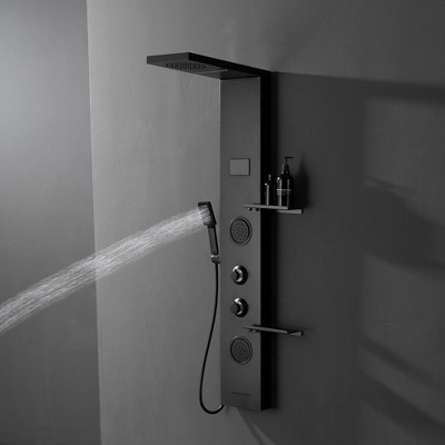 Matte Black Thermostatic Shower Panel System with LED Light