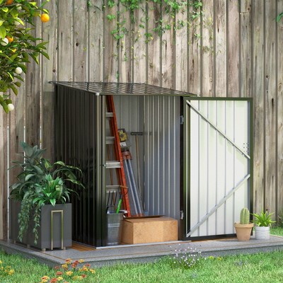 Dark Gray Metal Outdoor Storage Shed with Lockable Door