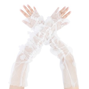 INSPIRE CHIC Women's Lace Floral Pearl Bowknot Polka Point Arm Fingerness Length Sleeves for Elegant Bridge Wedding Gloves 1 Pair - 1 of 4