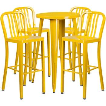 Flash Furniture Commercial Grade 24" Round Metal Indoor-Outdoor Bar Table Set with 4 Vertical Slat Back Stools