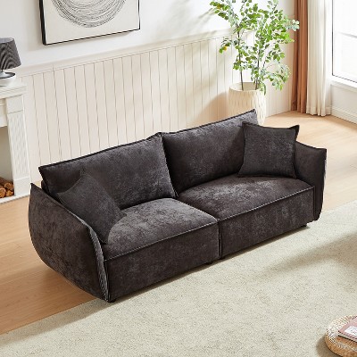 TIRAMISUBEST Modern Sectional Sofa, Stylish Chenille 3-Seat Couch with 2 Pillows, Thickly Padded Long Loveseat