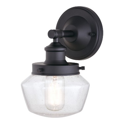 VAXCEL Collins 1 Light Black Farmhouse Outdoor Wall Lantern Clear Schoolhouse Glass