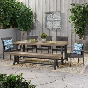 Christopher Knight Home Zara Outdoor Acacia Wood 7 Piece Dining Set with Stackable Wicker Chairs - 1 of 4