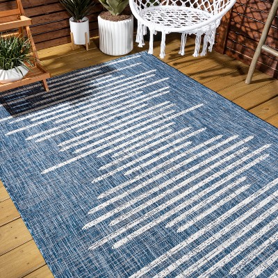 Bohemian Blue Stripe Synthetic 4' x 6' Reversible Area Rug