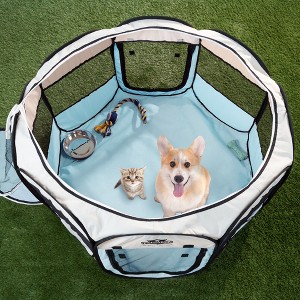 Pet Adobe Portable Pop-Up Pet Playpen with Carrying Bag - 38" Diameter, Blue - 1 of 4