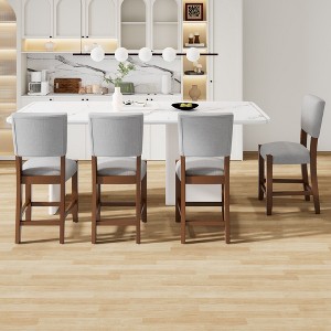 CAVINAS 40" Mid-Century Height Bar Bar Stools Set of 4,Linen Counter Stools with Backrest,Island Chairs with Solid Wood Legs,Barstools for Dining&Bar - 1 of 4