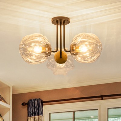 LLHZSY 20" Glass Semi Flush Mount Ceiling Light Black & Gold - Modern 3-Light Fixture Decor