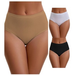 INSPIRE CHIC Women's Cotton High Waist Briefs Breathable Underwear, Available in Plus Size 3 Packs - 1 of 4