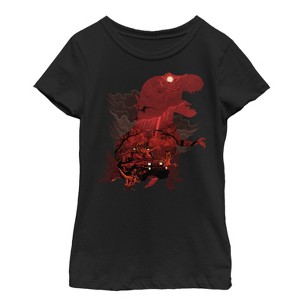 Girl's Jurassic Park T.Rex, Velociraptor Invite You To Visit Beautiful Landscape T-Shirt - 1 of 3