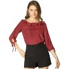 Allegra K Women's Vintage 3/4 Sleeve Boat Neck Ruffled Dots Print Blouse - 2 of 4