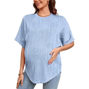 Women's Maternity Dolman Top Short Sleeve Loose Fit Pregnancy Comfort Casual Blouse - 1 of 4