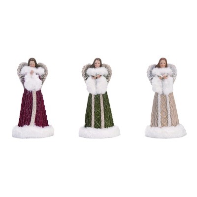 Transpac Resin 8 in. Multicolor Christmas Fur Accent Sweater Angel Figurine Set of 3