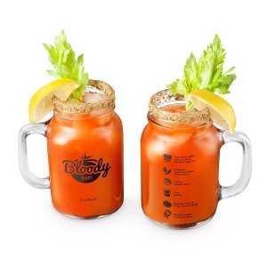 Final Touch Bloody Mary Mason Jar Mugs, Set of 2 - Vintage Style Drinking Jar Glasses with Handles - Thick Lead-Free Glassware, Recipe Print on Back - 1 of 4