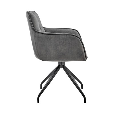 Charcoal Velvet High Swivel Arm Chair with Stainless Steel Base