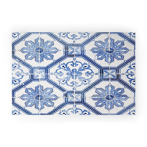 Henrike Schenk - Travel Photography Blue Portugese Tile Pattern Small Welcome Mat - Deny Designs - image 1 of 3