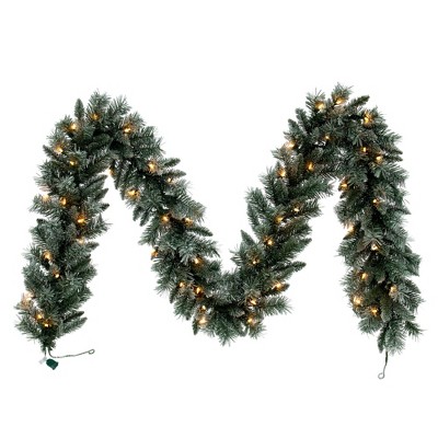 Vickerman 9' x 10" Frosted Mixed Pine Garland, Clear Incandescent Mini Lights.