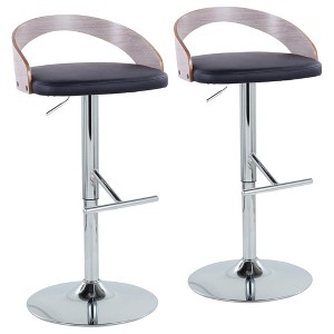 Mid-Century Modern Adjustable Barstool with Swivel, Matel Base and Straight T Footrest for Kitchen or Bar (Set of 2) - 1 of 4