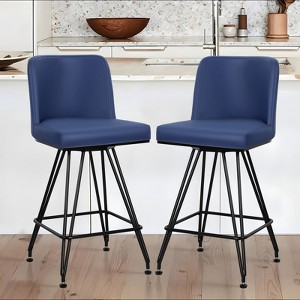 Bekrvio 26" Swivel Counter Height Bar Stools with Back-Faux Leather/Velvet Upholstered, V-Shaped Metal Legs-Modern Counter Stools for Kitchen Island - 1 of 4