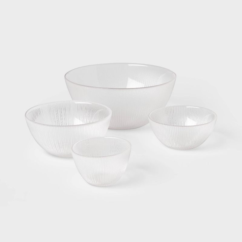 4pc Ribbed Glass Bowl Set Clear - Threshold&#8482;, 1 of 5