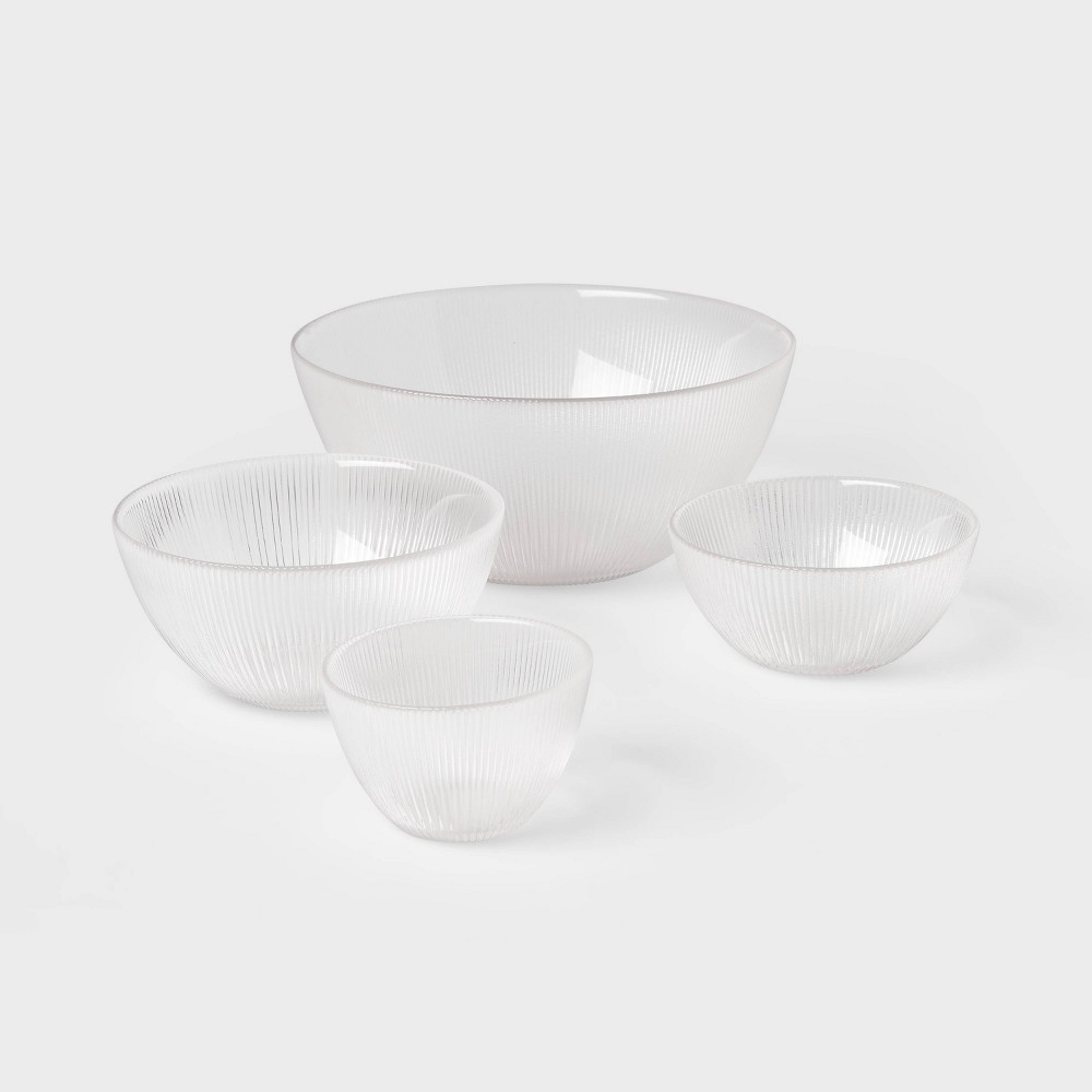 Photos - Serving Pieces 4pc Ribbed Glass Bowl Set Clear - Threshold™