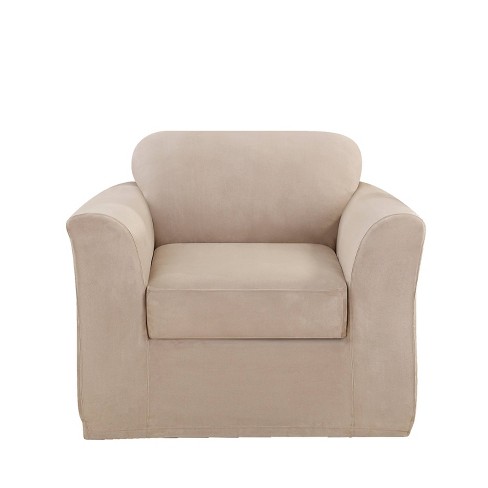 2pc Ultimate Stretch Suede Chair Slipcovers Cement - Sure Fit : Target