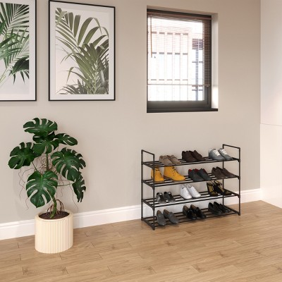 Black 4-Tier Stackable Metal and Plastic Shoe Rack