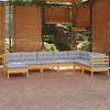 vidaXL Solid Pinewood Patio Lounge Set 8 Piece with Cushions - Brown and Gray - 2 of 4