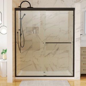 44in.-48 in. x 72 in. Traditional Sliding Bathroom Door in Matte black with Clear Glass - 1 of 4