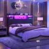 Aheaplus Headboard with Storage shelves and Charging Station, Wood Headboard with LED Light - 3 of 4