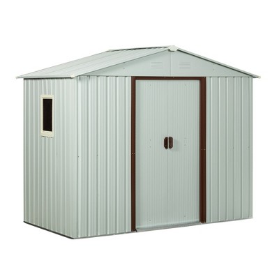 6ft x 5ft Outdoor Metal Storage Shed Lockable Sliding Doors Floor Frame Waterproof Tool Storage House, White