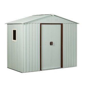 6ft x 5ft Outdoor Metal Storage Shed Lockable Sliding Doors Floor Frame Waterproof Tool Storage House, White - 1 of 4