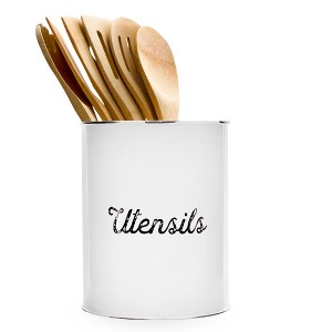 AuldHome Design Farmhouse Metal Utensil Holder, Enamel Classic Style Round Kitchen Utensil Caddy - 1 of 4