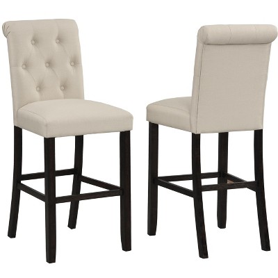 DOMETOUR Button Tufted Barstool Solid Wood Bar Stool Set of 2
