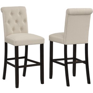 DOMETOUR Button Tufted Barstool Solid Wood Bar Stool Set of 2 - 1 of 4