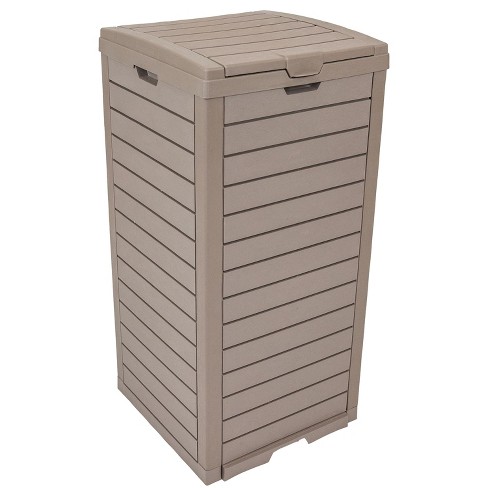 Sunnydaze Outdoor Trash Can - Polypropylene Resin - Light Gray - 39 ...