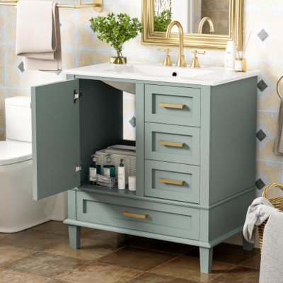 Bathroom Vanity with Sink Combo, Solid Wood Freestanding Cabinet with Drawers & Soft-Close Doors, Modern Storage Vanity Set-Maison Boucle