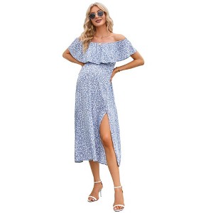 LXT- Women's Off Shoulder Split A Line Casual Maxi Dress - 1 of 4