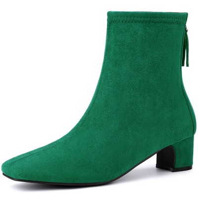 BLISSFUL STEP Women's Block Heels Square Toe Back Zip Ankle Boots