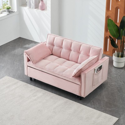 TiramisuBest Modern Velvet 3 in 1 Convertible Sofa Bed Sofa Couch Pull Out Small Love Seat with Pillow Pockets Living Room Furniture