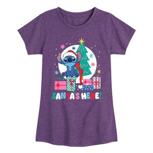 Girls' - Lilo and Stitch - Santa's Here Christmas Fitted Short Sleeve Graphic T-Shirt - 1 of 4