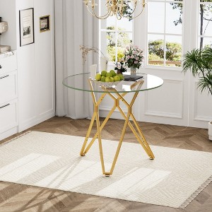 Hrinhom 35.4"W Round Glass Coffee Table,Dining Table with Metal Legs - 1 of 4