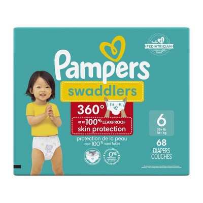 Pampers Swaddlers 360 Pull-On Diapers, Size 6 (35+ lbs), 68 Count, for up to 100% Leakproof Skin Protection