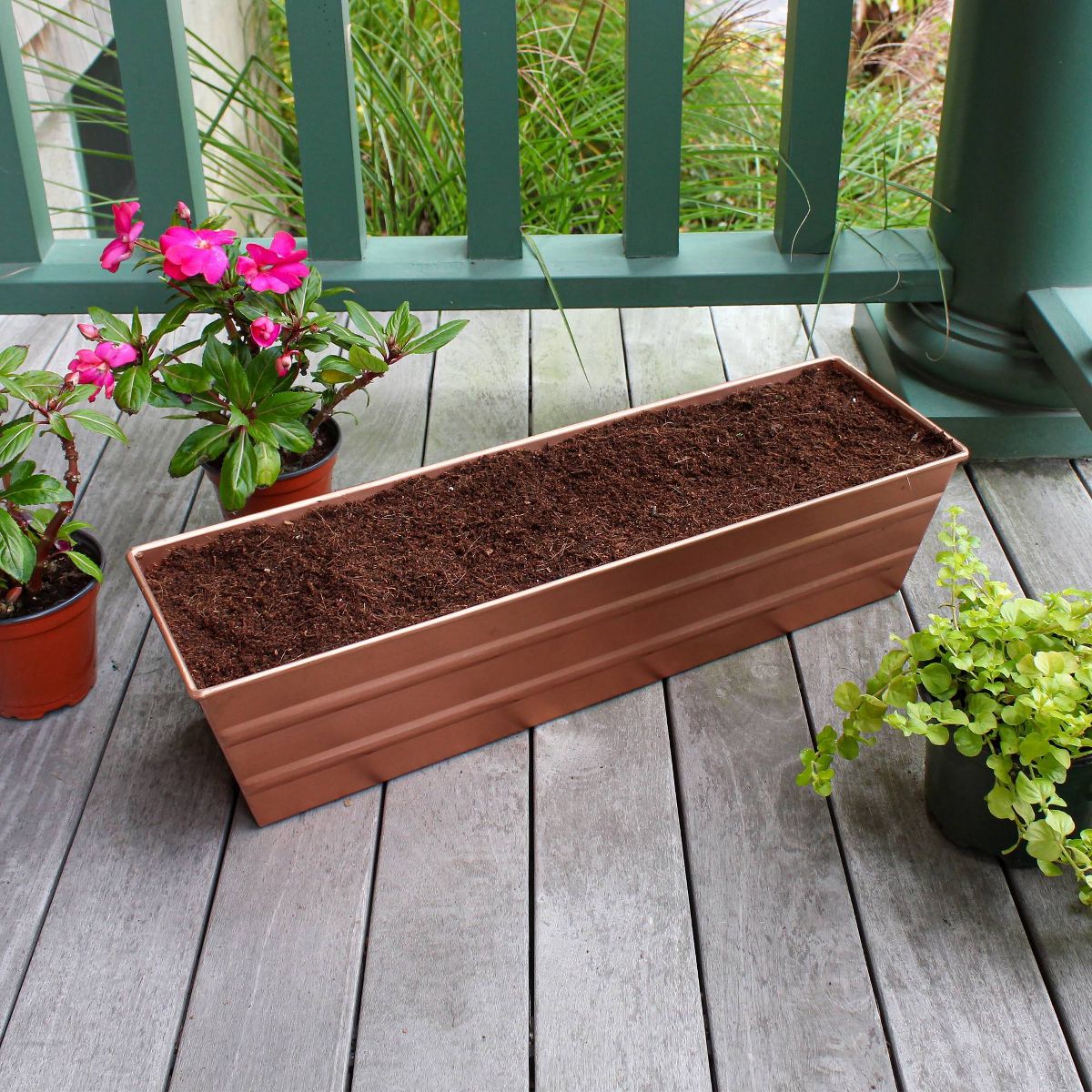 ACHLA Designs Small Rectangular Galvanized Steel Outdoor Planter Box with Mounting Bracket Copper 22"x8" - thumbnail 4