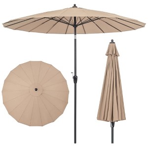Costway 9 FT Patio Round Market Umbrella with Push Button Tilt, Crank Handle, Vented Top Tan/Navy/Wine/Turquoise - 1 of 4