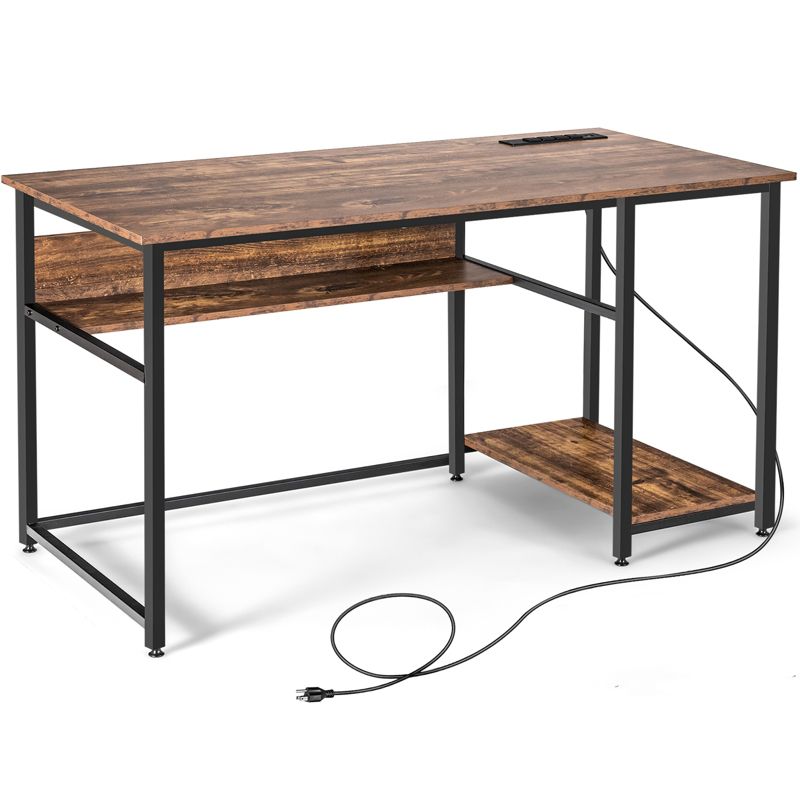 Costway 55'' Computer Desk Home Office PC Workstation w/ Power Outlets & USB Ports Rustic / Black, 1 of 11